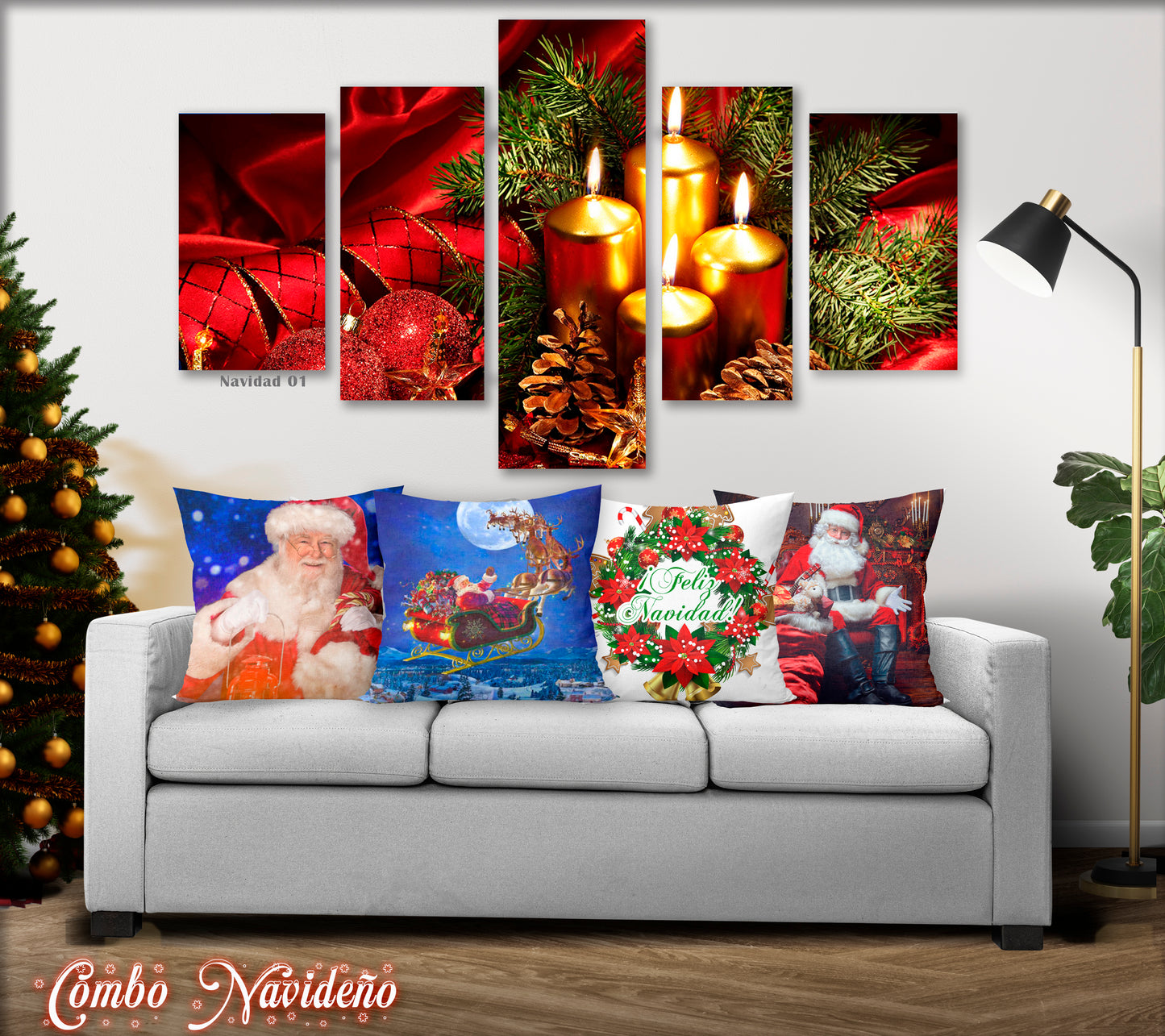 COMBO NAVIDEÑO, CUADRO Y COJINES